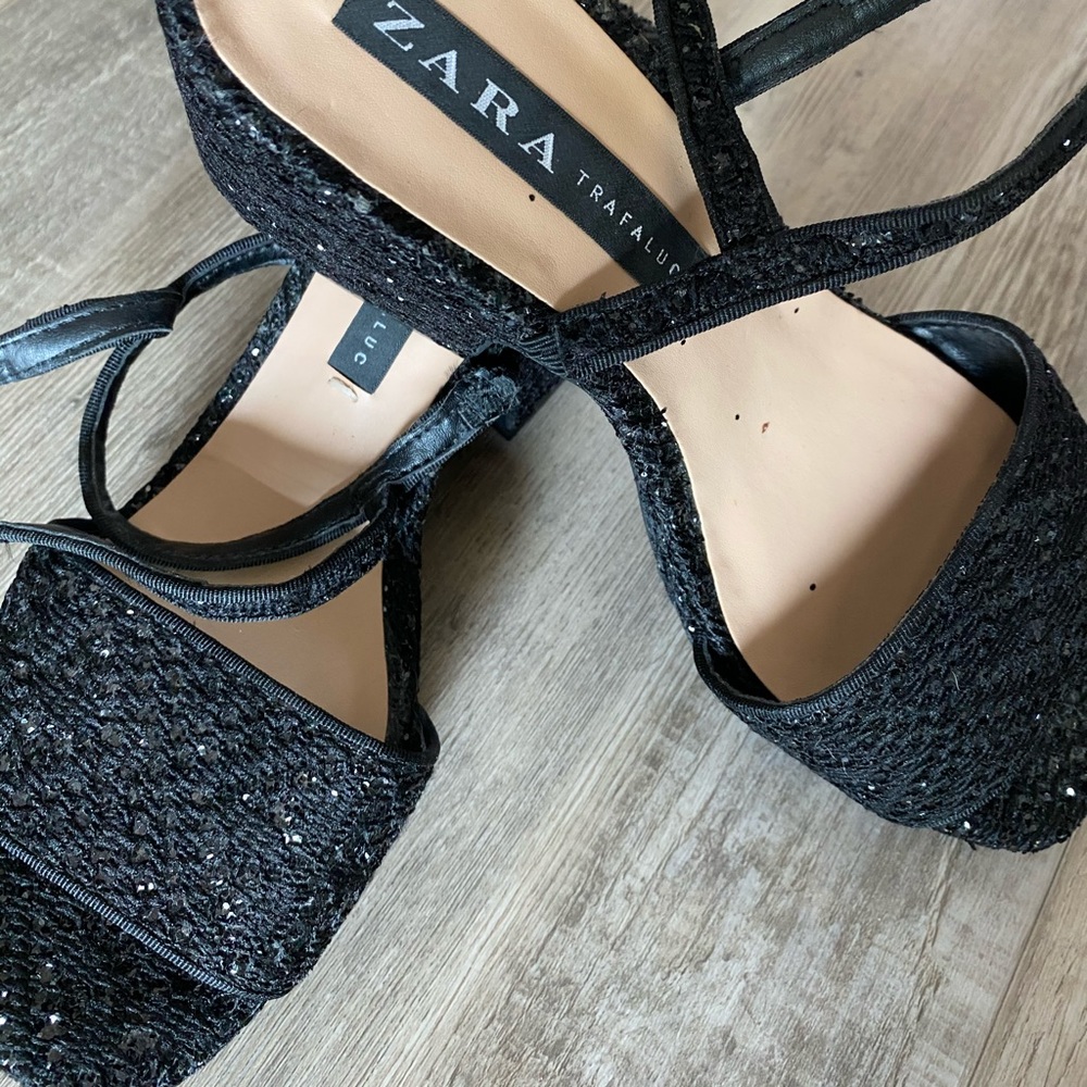 ZARA | Black Shimmer Woven Heeled Sandal